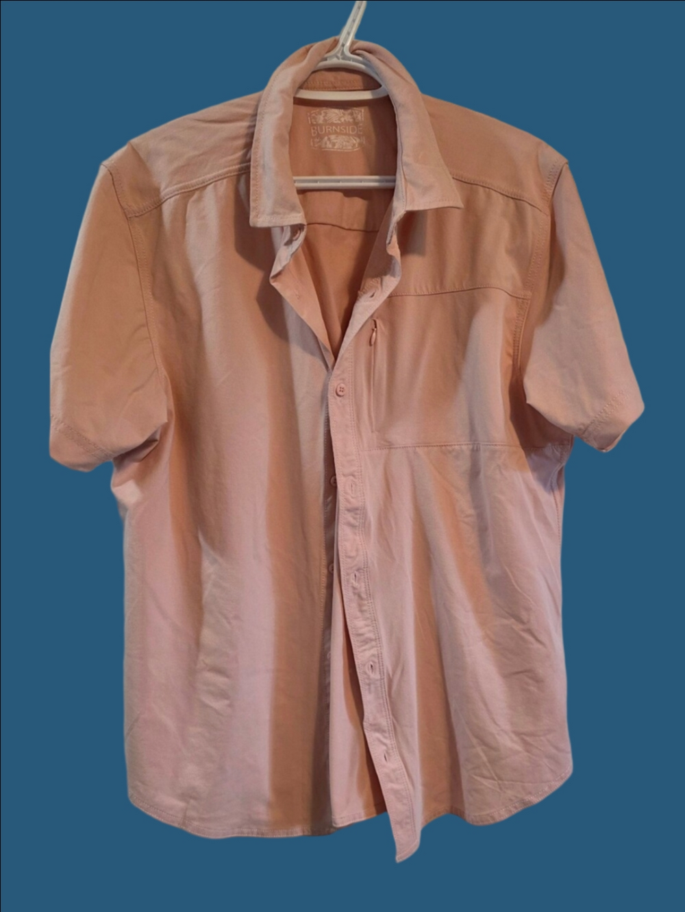 4/$67 Deal! Burnside Men's Short Sleeve Button-Up Shirt in Salmon Pink